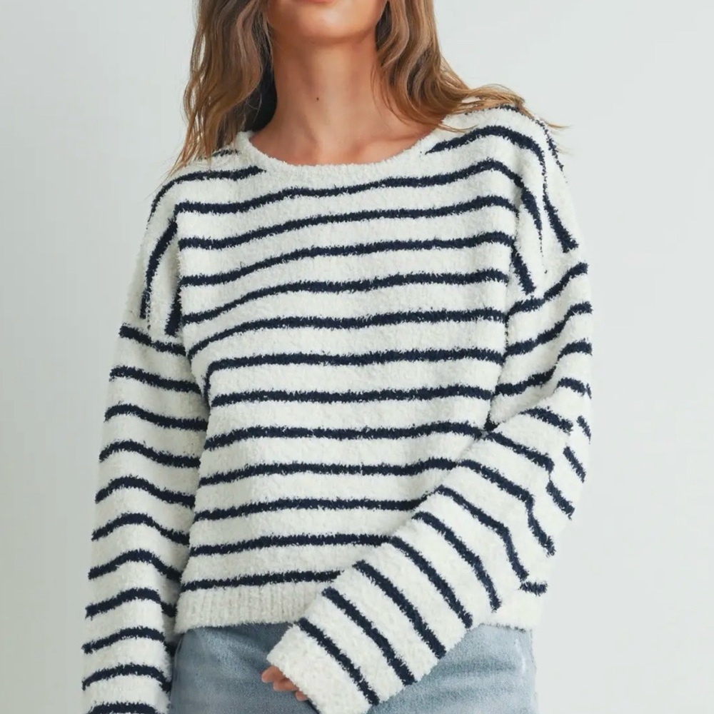 BUTTERMELON Striped Nautical Navy and Ivory Women's Sweater SO SOFT